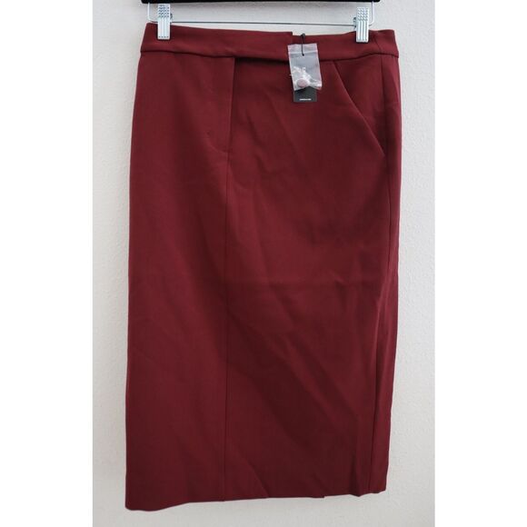 Express Editor 07660601 Women's Sz 4 Maroon High Waisted Midi Pencil Skirt - Picture 1 of 8